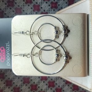 Center of Attraction Silver Earrings. Fish hook silver beaded circle hoop